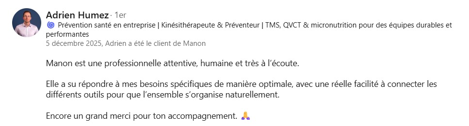 Recommandation LinkedIn d'Adrien Humez