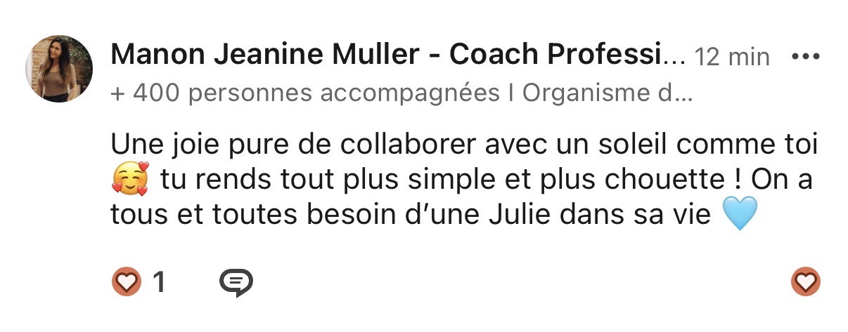 Commentaire LinkedIn de Manon Jeanine Muller