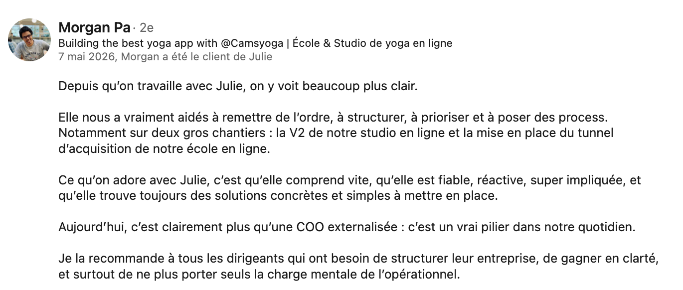 Recommandation LinkedIn de Morgan Pa
