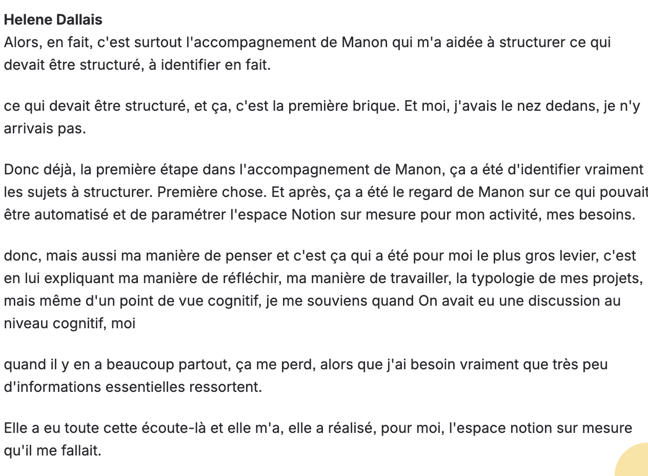 Verbatim client Hélène Dallais