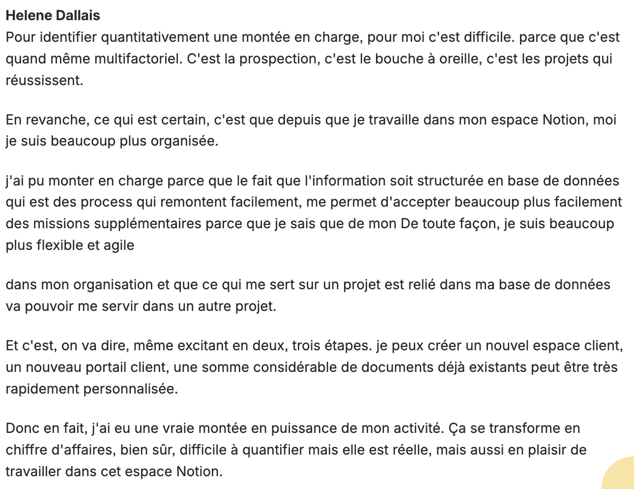 Verbatim client Hélène Dallais